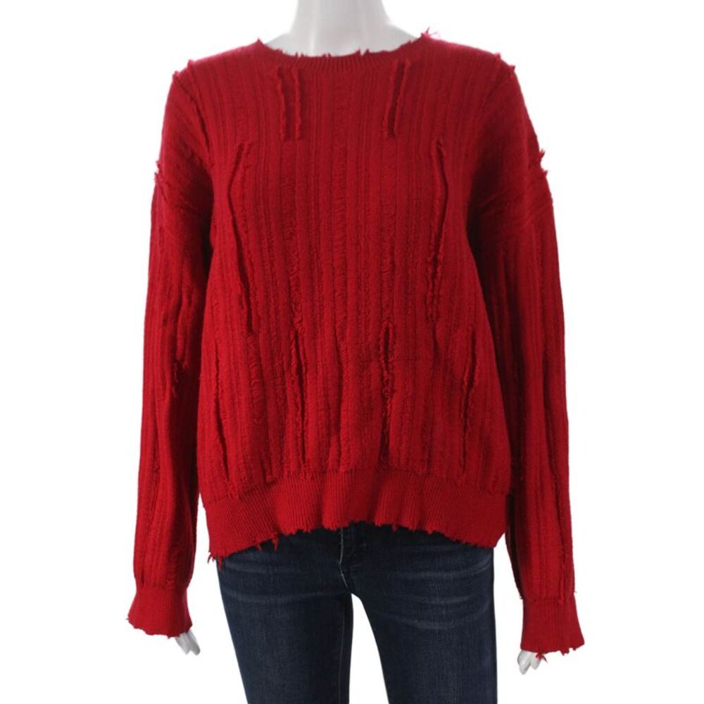 R+A Women Pullover Sweater Red Viscose Round Neck Long Sleeve Fall Size S